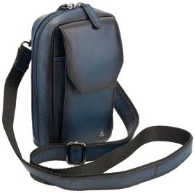 Сумка з натуральної гладкої шкіри через плече з відділенням для смартфона Visconti AT45 Alex синього кольору 107973