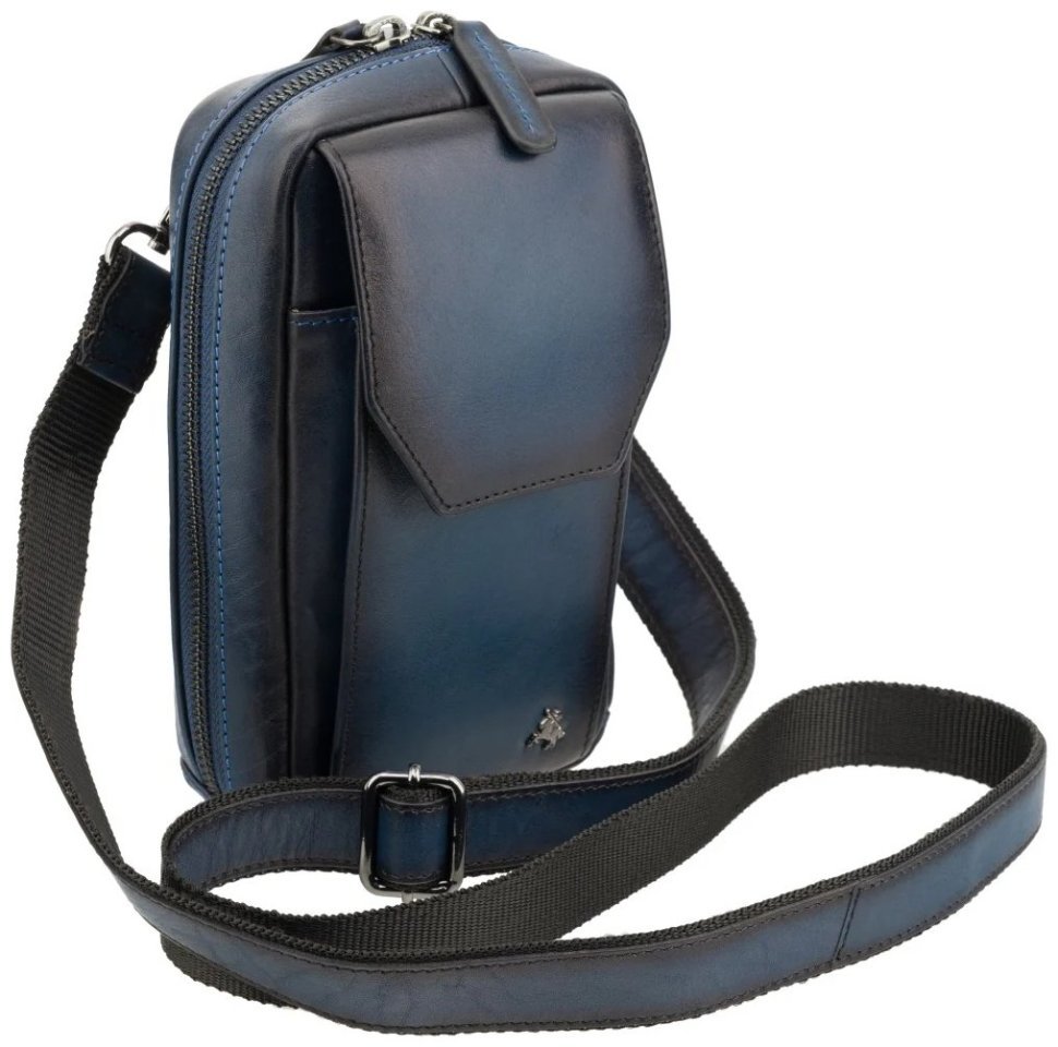 Сумка из натуральной гладкой кожи через плечо с отделением для смартфона Visconti AT45 Alex синего цвета 107973 modnotak фото №2
