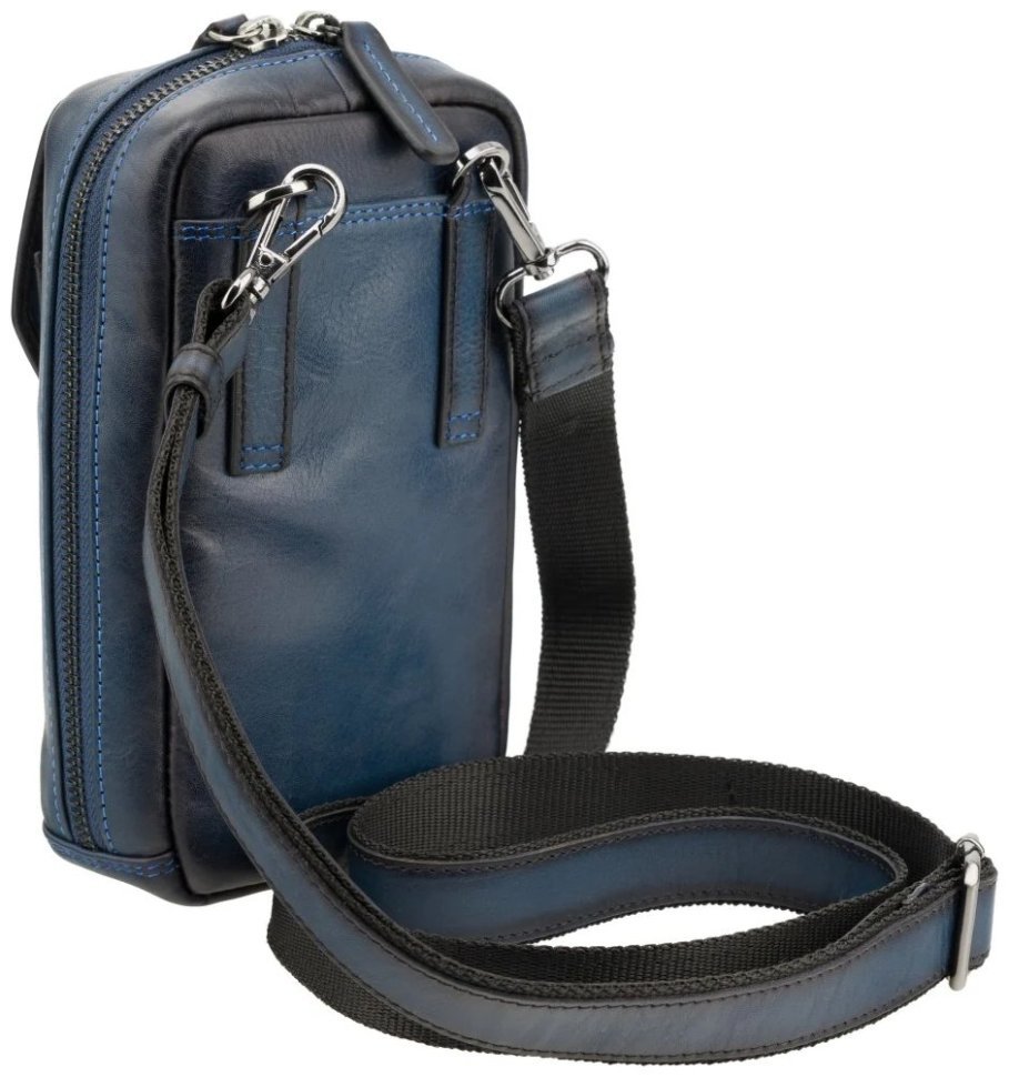 Сумка из натуральной гладкой кожи через плечо с отделением для смартфона Visconti AT45 Alex синего цвета 107973 modnotak фото №3