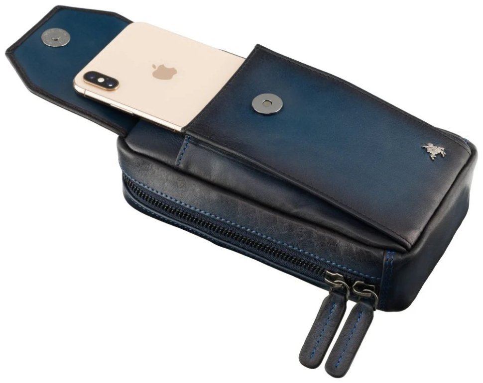 Сумка из натуральной гладкой кожи через плечо с отделением для смартфона Visconti AT45 Alex синего цвета 107973 modnotak фото №7