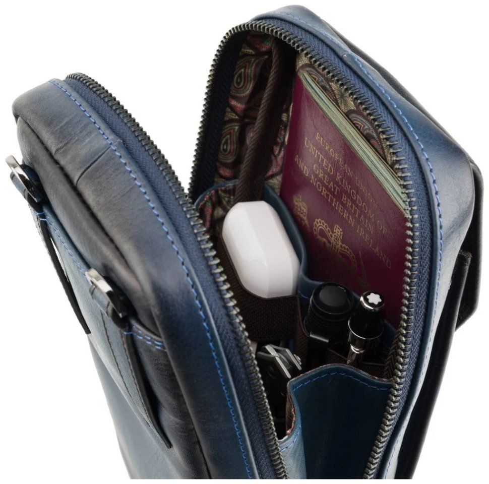 Сумка из натуральной гладкой кожи через плечо с отделением для смартфона Visconti AT45 Alex синего цвета 107973 modnotak фото №9