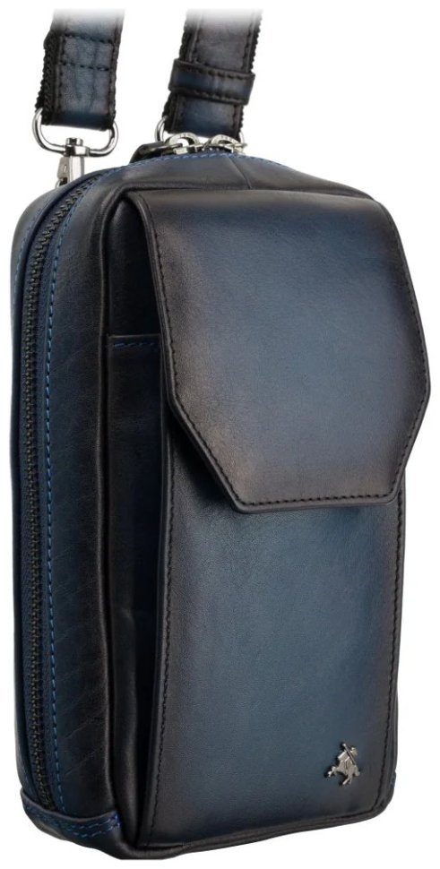 Сумка из натуральной гладкой кожи через плечо с отделением для смартфона Visconti AT45 Alex синего цвета 107973 modnotak фото №12