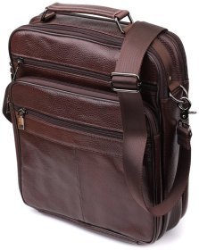 Вместительная мужская сумка из качественной кожи через плечо с ручкой для переноски в руке Vintage 98173 коричневого цвета