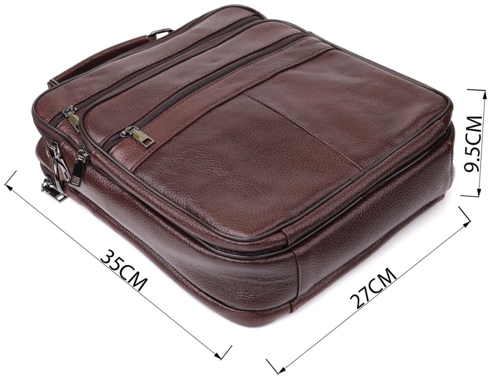 Вместительная мужская сумка из качественной кожи через плечо с ручкой для переноски в руке Vintage 98173 коричневого цвета modnotak фото №3