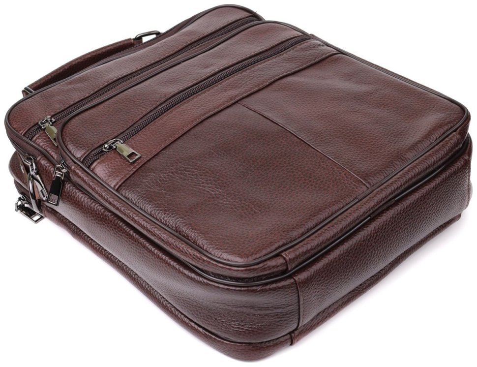 Вместительная мужская сумка из качественной кожи через плечо с ручкой для переноски в руке Vintage 98173 коричневого цвета modnotak фото №6