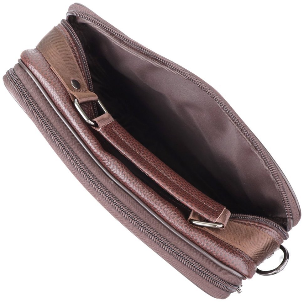 Вместительная мужская сумка из качественной кожи через плечо с ручкой для переноски в руке Vintage 98173 коричневого цвета modnotak фото №7