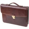 Деловой мужской портфель из гладкой кожи с металлической защелкой и ручкой для носки Tony Perotti коричневого цвета 108373 modnotak фото - 1