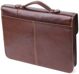 Деловой мужской портфель из гладкой кожи с металлической защелкой и ручкой для носки Tony Perotti коричневого цвета 108373