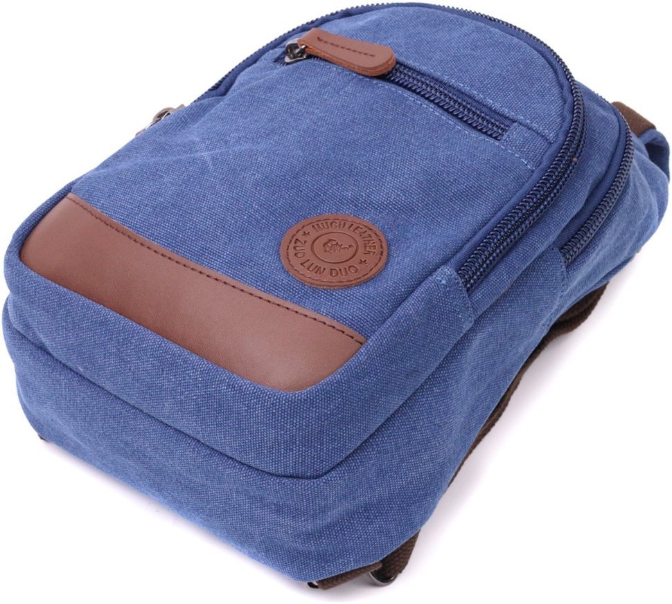 Синій чоловічий слінг-рюкзак середнього розміру з текстилю Vintagе 2422176