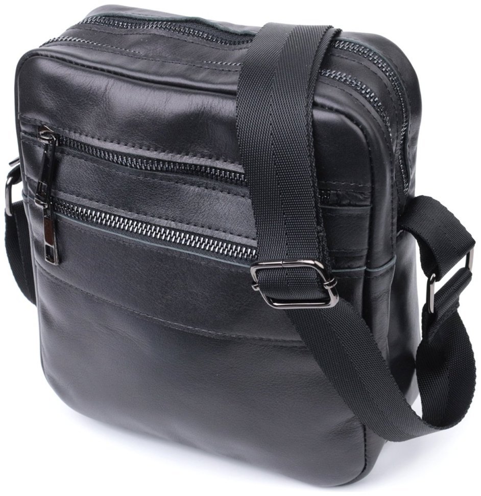 Кожаная мужская сумка мессенджер Shvigel 2422846 Черная modnotak фото №1