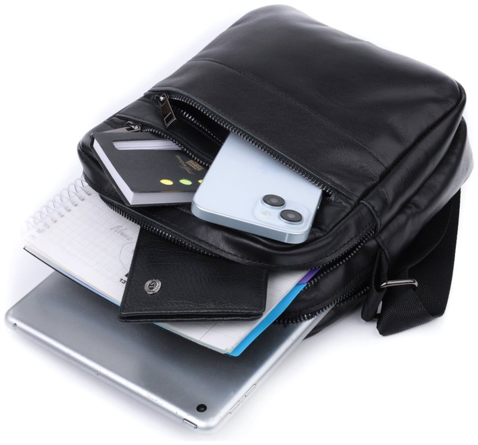 Кожаная мужская сумка мессенджер Shvigel 2422846 Черная modnotak фото №8