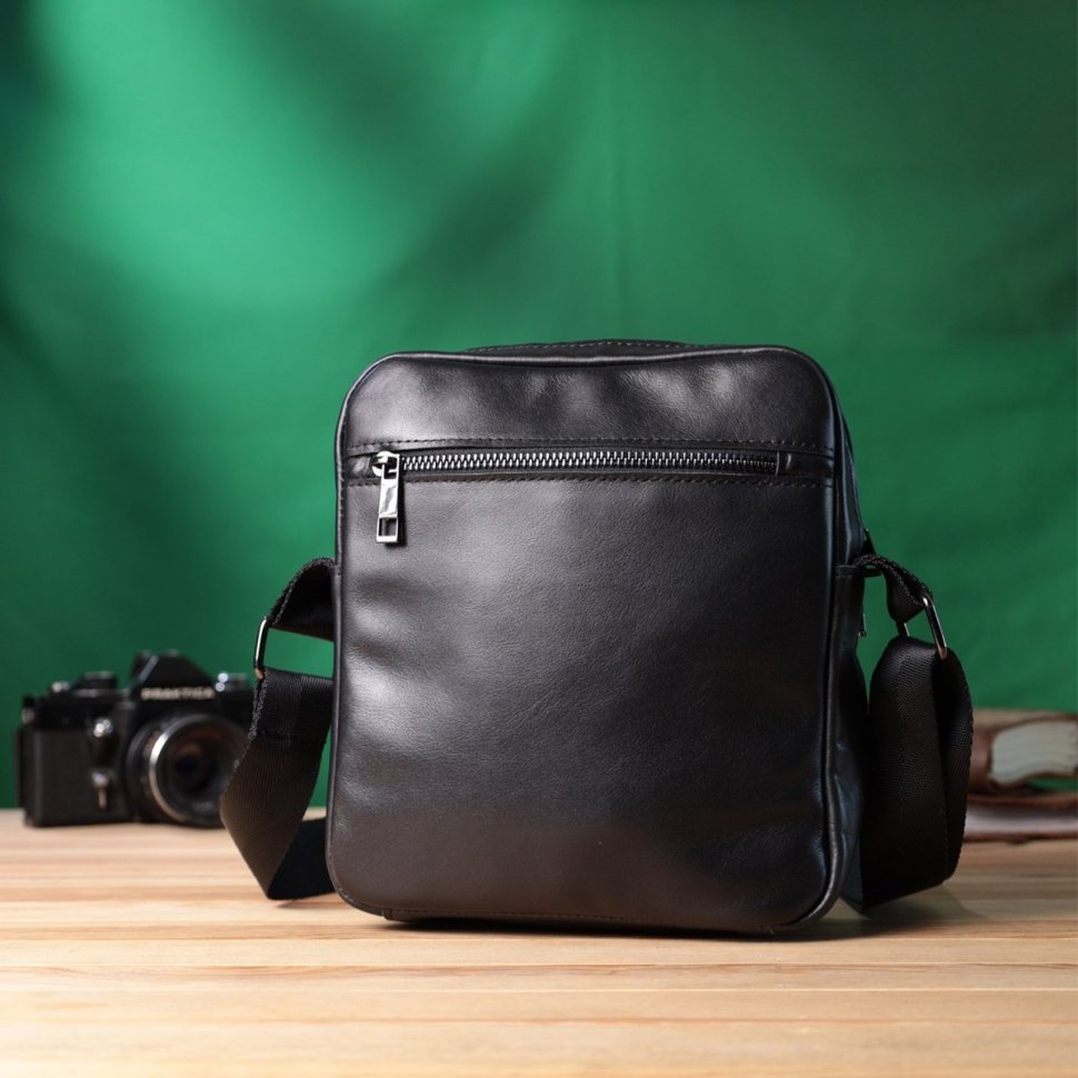 Кожаная мужская сумка мессенджер Shvigel 2422846 Черная modnotak фото №10