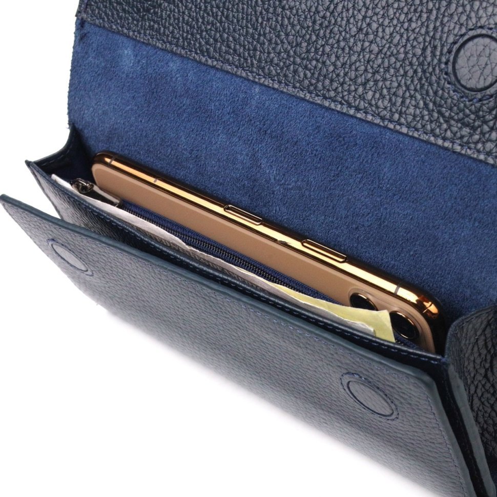 Жіночий гаманець із натуральної шкіри флотар синього кольору на магнітах CANPELLINI (2421665)