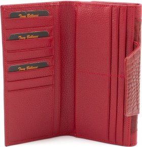 Вместительный женский кошелек красного цвета из говяжьей кожи Tony Bellucci (10886) - 2