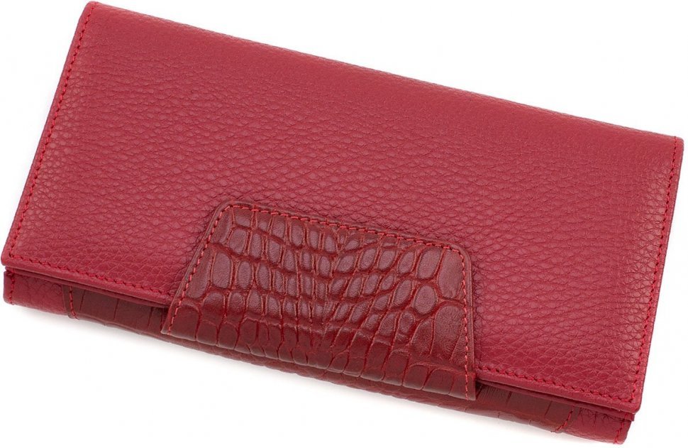 Місткий жіночий гаманець червоного кольору з яловичої шкіри Tony Bellucci (10886)