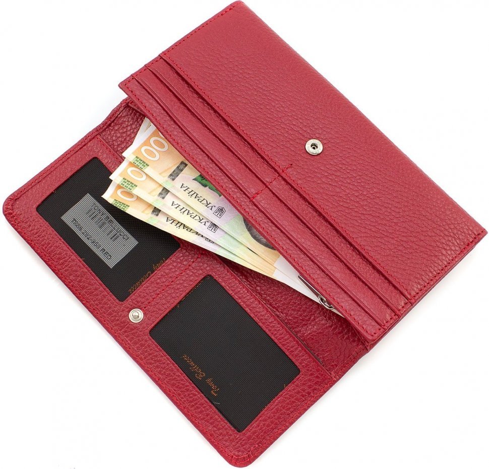 Вместительный женский кошелек красного цвета из говяжьей кожи Tony Bellucci (10886) УЦЕНКА!