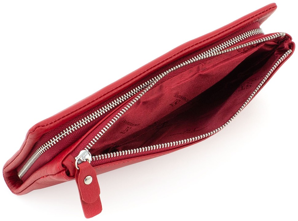 Кожаный женский кошелек-клатч красного цвета с ремешком на запястье ST Leather (15412)
