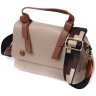 Женская плечевая сумка из натуральной кожи бежевого цвета с клапаном на магнитах Vintage 2422337 - 1
