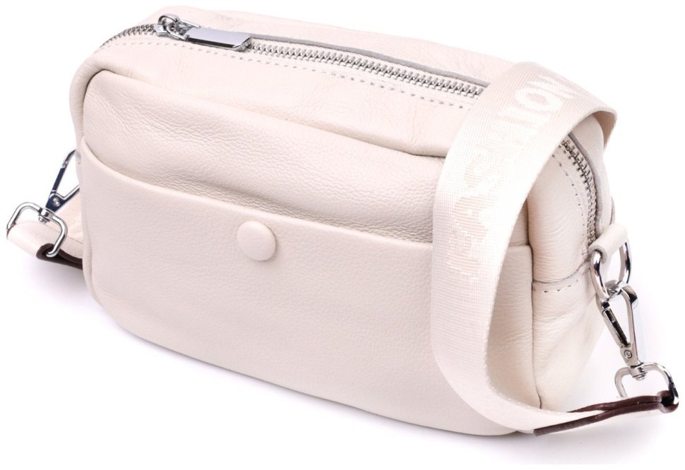 Маленька жіноча сумка з натуральної шкіри білого кольору з плечовим ремінцем Vintage 2422438