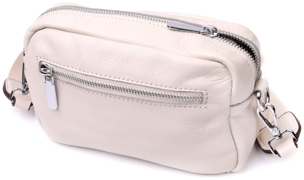 Маленькая женская сумка из натуральной кожи белого цвета с плечевым ремешком Vintage 2422438