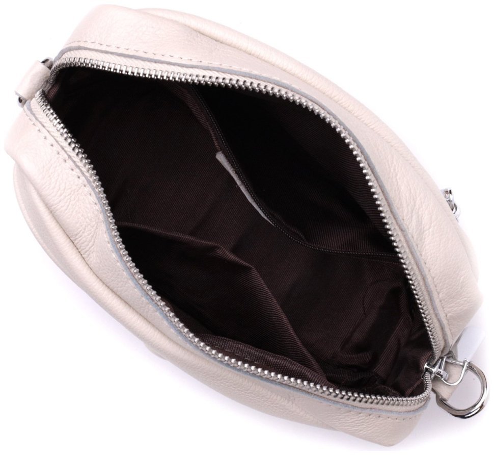 Маленька жіноча сумка з натуральної шкіри білого кольору з плечовим ремінцем Vintage 2422438