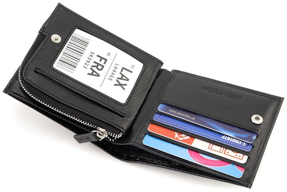 Стильный кожаный мужской кошелек для денег, карт и монет Marco Coverna 90874 (черный цвет) фото №6 Стильный кожаный мужской кошелек для денег, карт и монет Marco Coverna 90874 (черный цвет) modnotak фото №6