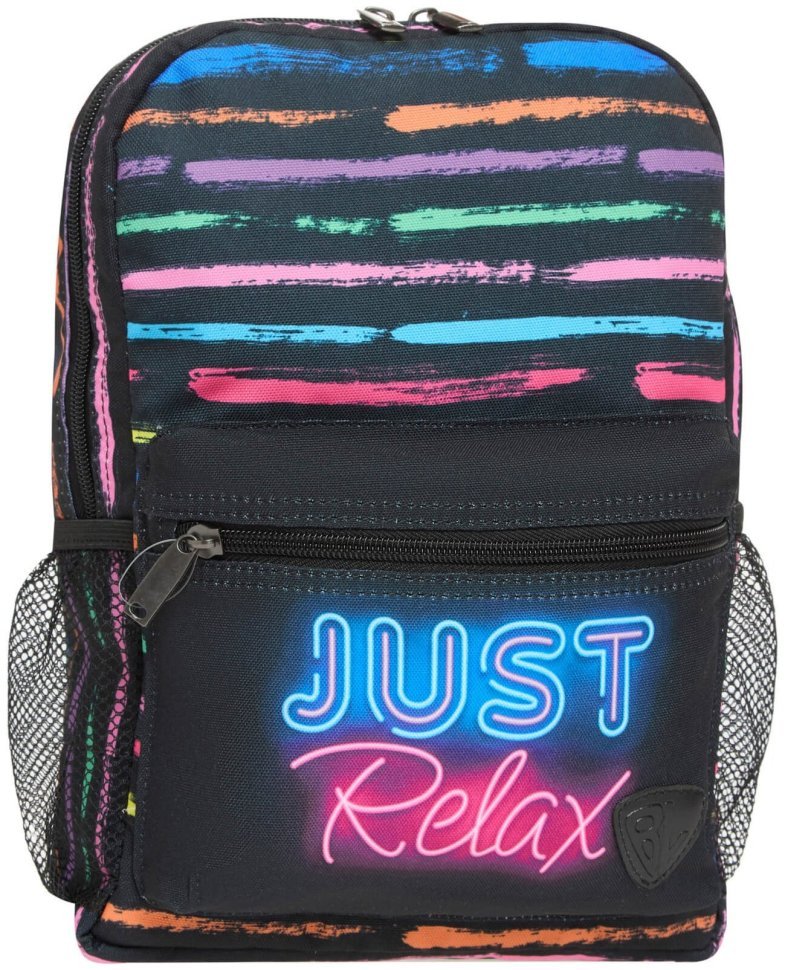 Молодежный рюкзак на каждый день черного цвета с принтом неоновой надписи "Just Relax" BL 111274 фото №1 Молодежный рюкзак на каждый день черного цвета с принтом неоновой надписи "Just Relax" BL 111274 modnotak фото №1