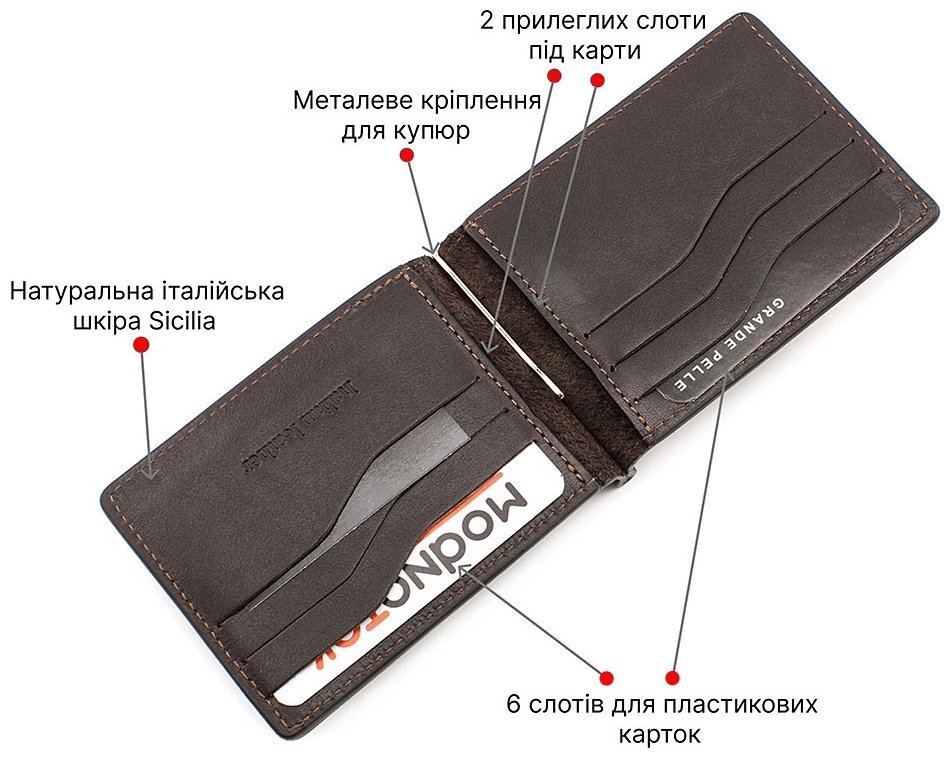 Молодіжний шкіряний затиск для купюр без фіксації Grande Pelle (13107) modnotak фото №4