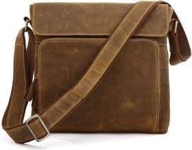 Красивая сумка-мессенджер винтажного стиля из натуральной коричневой кожи VINTAGE STYLE (14077)