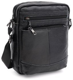 Небольшая мужская сумка-планшет из натуральной черной кожи на молнии Keizer 71674