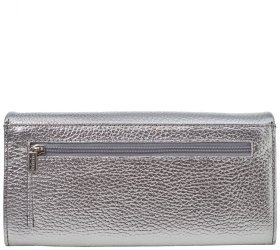 Большой серебристый женский кошелек из зернистой кожи с клапаном на магнитах Desisan 81874