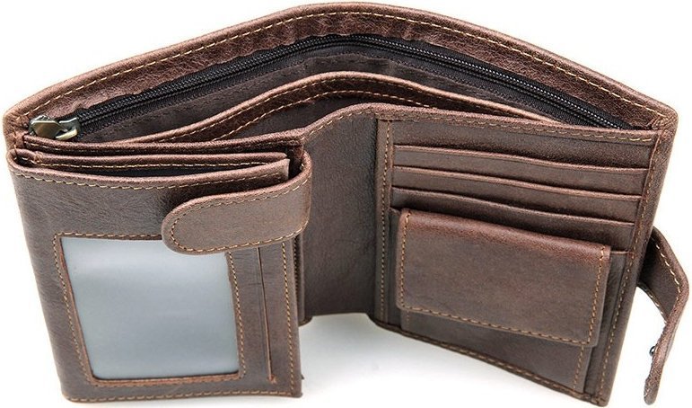 Мужское портмоне из натуральной коричневой кожи с блоком под карты и документы Vintage (14404)