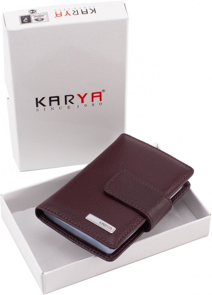 Компактна шкіряна візитниця кольору марсала KARYA (0014-243)