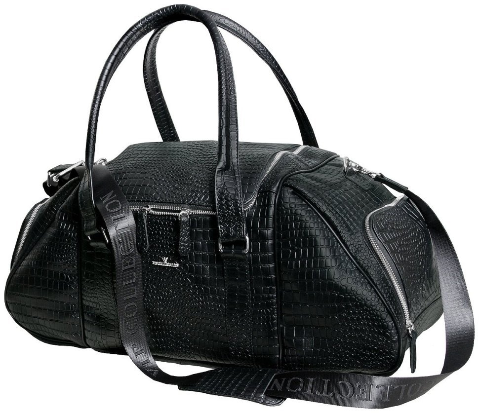 Дорожная сумка черного цвета из кожи под рептилию Vip Collection 102674 modnotak фото №1