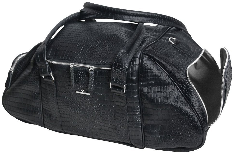 Дорожная сумка черного цвета из кожи под рептилию Vip Collection 102674 modnotak фото №4