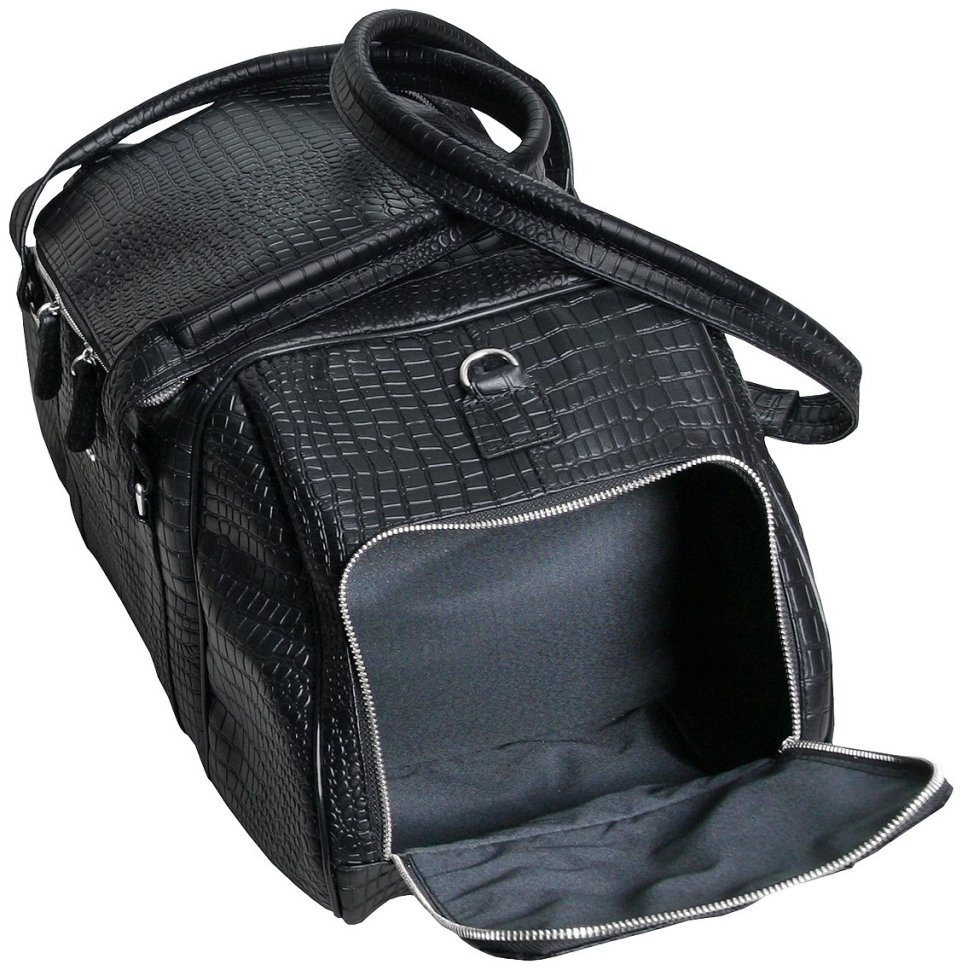 Дорожная сумка черного цвета из кожи под рептилию Vip Collection 102674 modnotak фото №5
