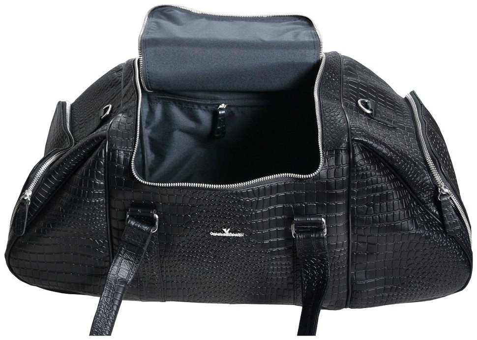 Дорожная сумка черного цвета из кожи под рептилию Vip Collection 102674 modnotak фото №6