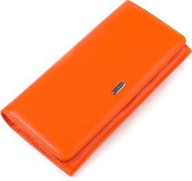 Вместительный женский кошелек из натуральной зернистой кожи оранжевого цвета CANPELLINI (2421710)