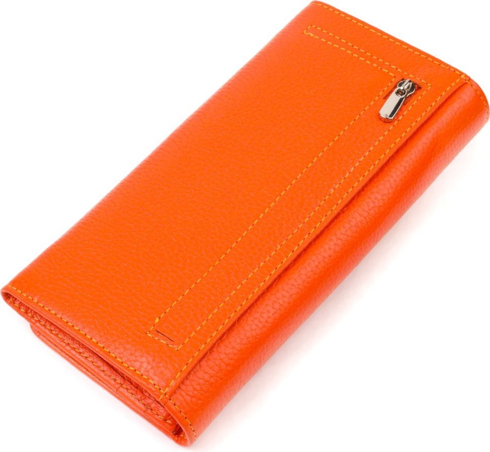 Місткий жіночий гаманець із натуральної зернистої шкіри оранжевого кольору CANPELLINI (2421710)
