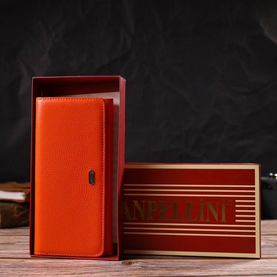 Місткий жіночий гаманець із натуральної зернистої шкіри оранжевого кольору CANPELLINI (2421710)