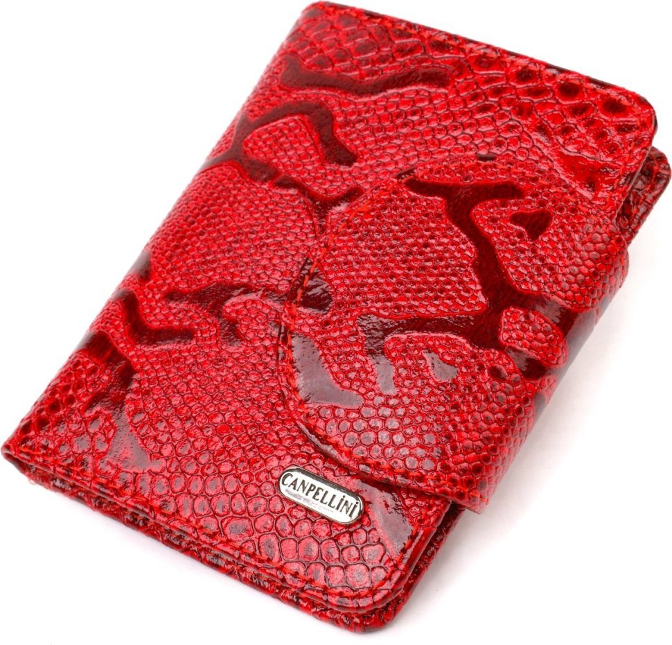 Красный женский кошелек двойного сложения из натуральной кожи с тиснением под змею CANPELLINI (2421810)