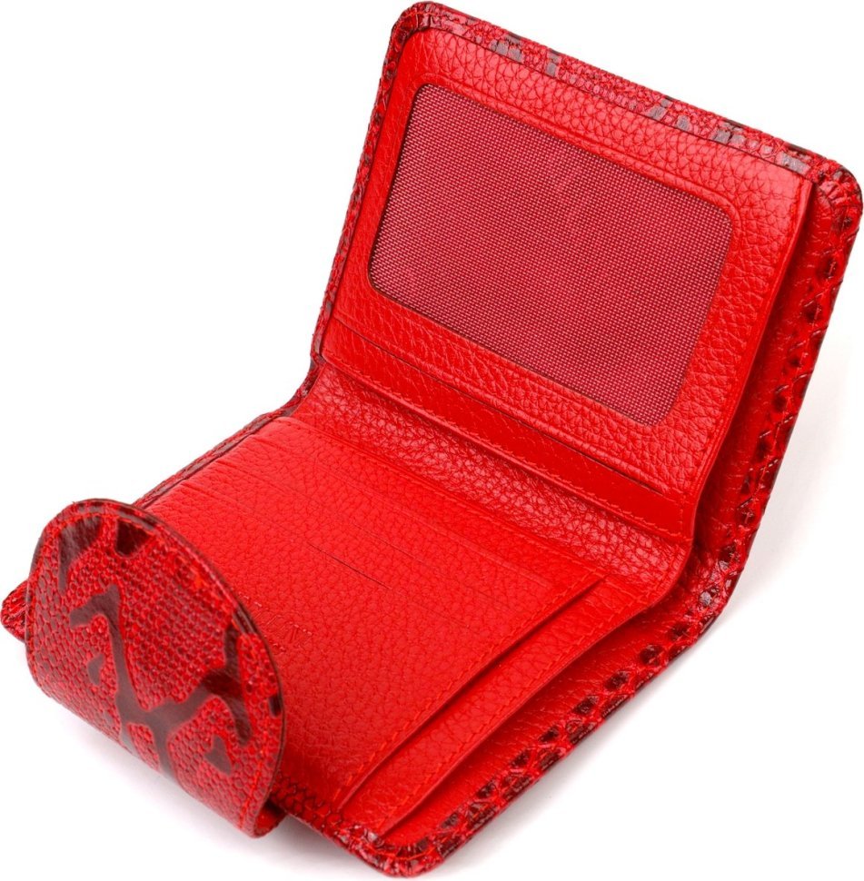 Червоний жіночий гаманець подвійного додавання з натуральної шкіри з тисненням під змію CANPELLINI (2421810)