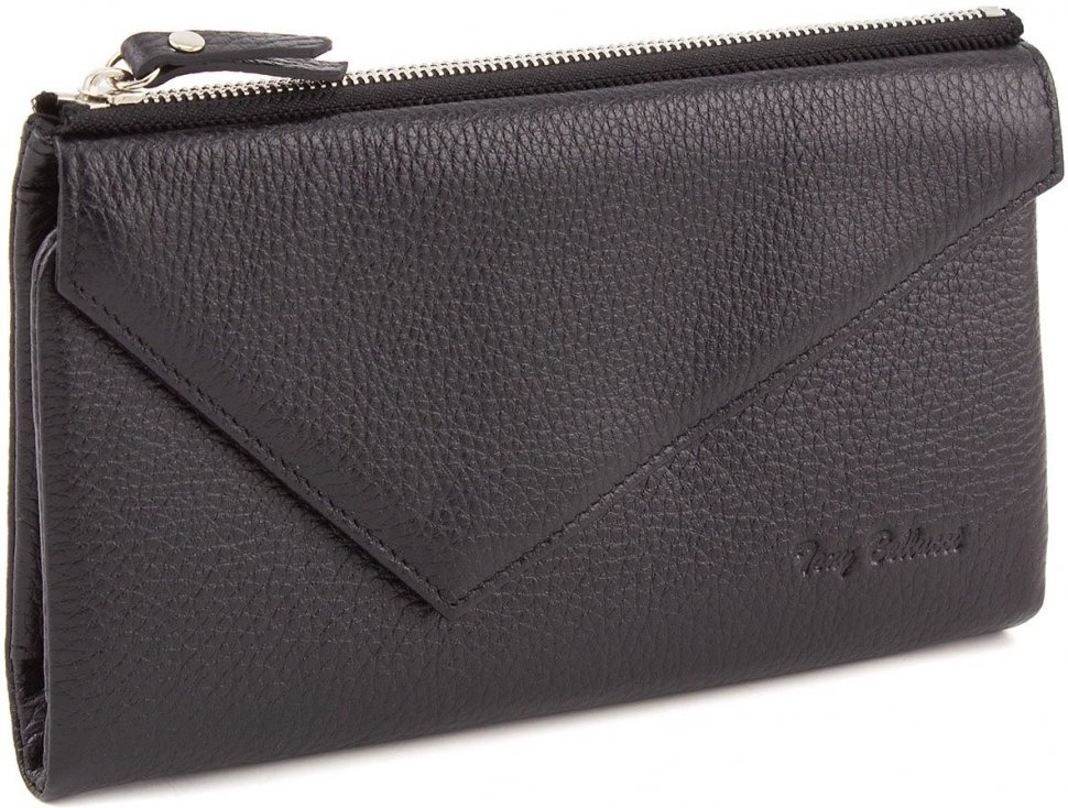 Жіночий гаманець-клатч чорного кольору зі шкіри флотар Tony Bellucci (10572)