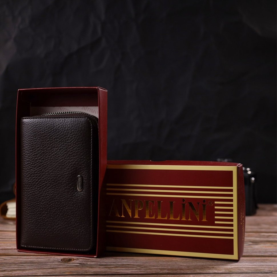 Жіночий гаманець середнього розміру із зернистої шкіри коричневого кольору CANPELLINI (2421910)