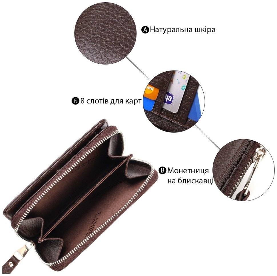 Женский кошелек среднего размера из зернистой кожи коричневого цвета CANPELLINI (2421910) фото №10 Женский кошелек среднего размера из зернистой кожи коричневого цвета CANPELLINI (2421910) modnotak фото №10