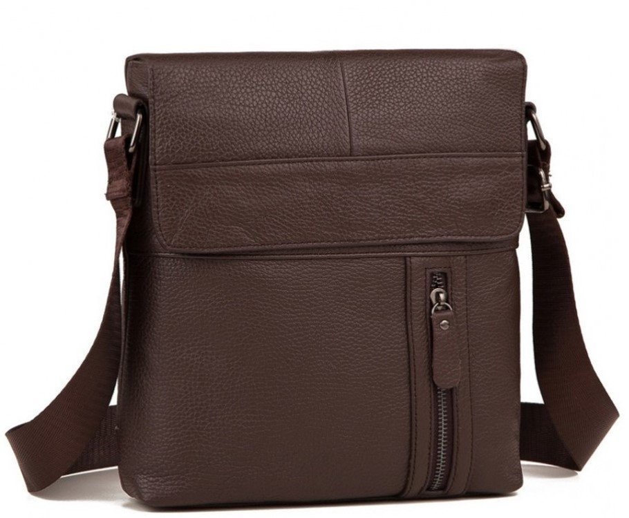 Чоловіча шкіряна сумка-планшет через плече коричневого кольору Tiding Bag (15760)