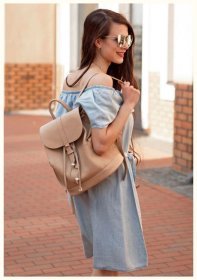 Кожаный женский рюкзак ручной работы в светло-бежевом цвете BlankNote Олсен (12833)