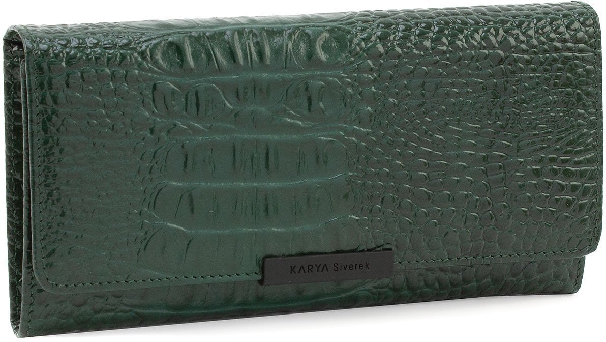 Женский длинный зеленый кошелек из натуральной кожи с фактурой рептилии KARYA (19023)