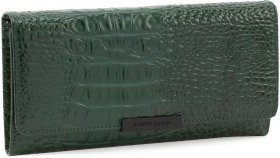 Жіночий довгий зелений гаманець з натуральної шкіри з фактурою рептилії KARYA (19023)
