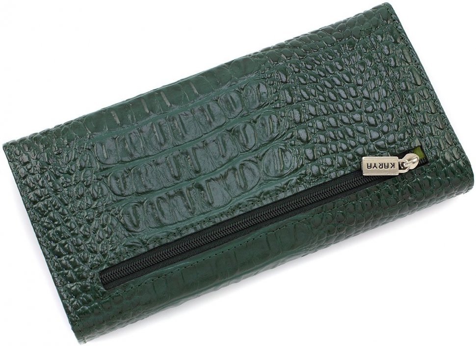 Жіночий довгий зелений гаманець з натуральної шкіри з фактурою рептилії KARYA (19023)
